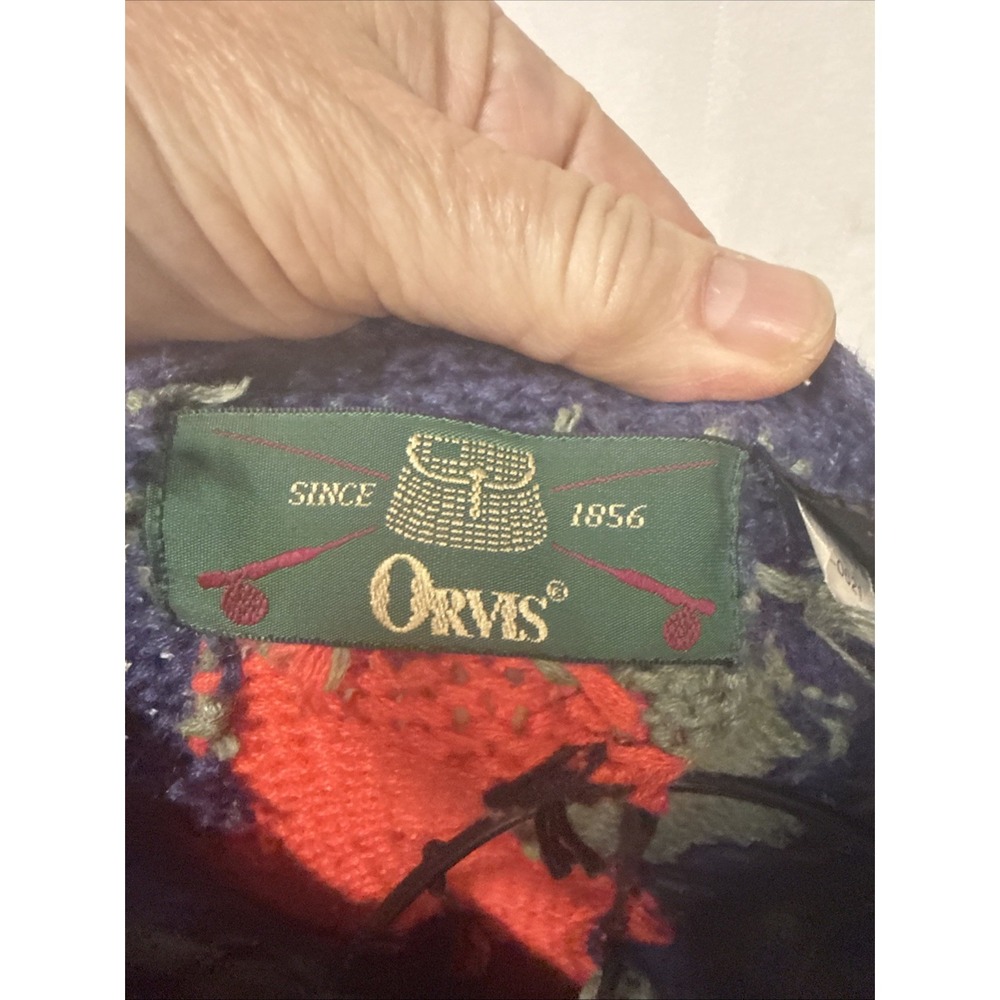 Vintage ORVIS Cardinal Cardigan Ramie Knit Christmas Sweater Blue Red Green M - Picture 4 of 13